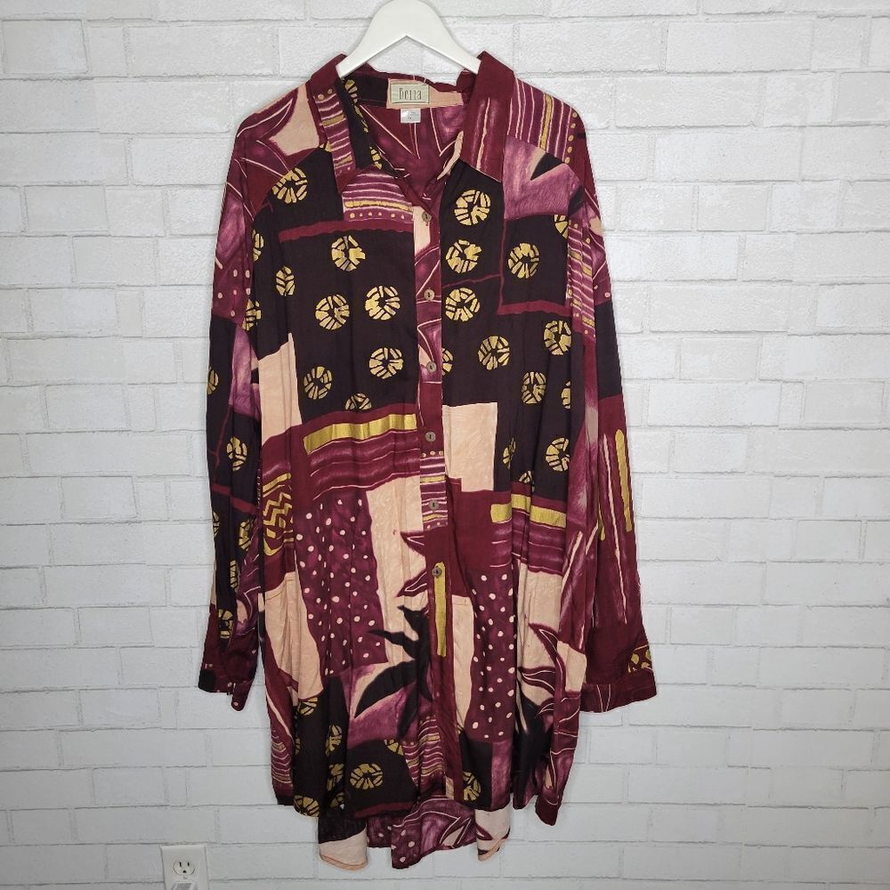 Bella Vintage Pink Black Gold Button Down Long Sleeve Shirt